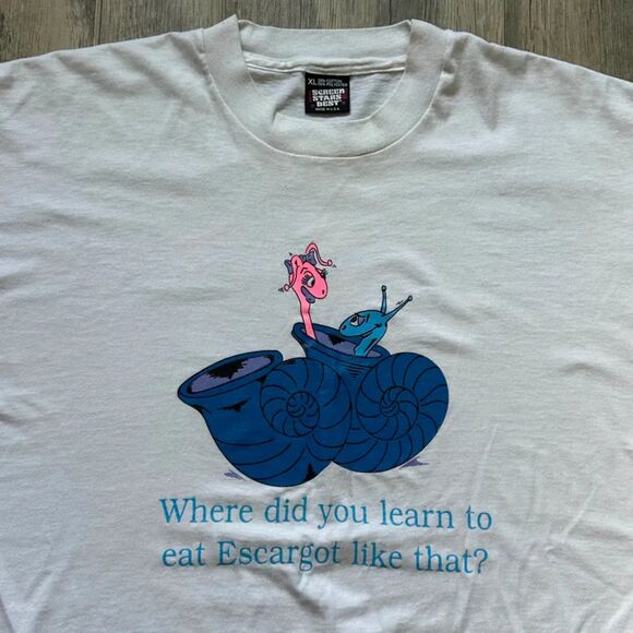 Vintage 80s Sex Tee Where Did You Learn To Eat Escargot Like That? Size XL - Picture 2 of 4